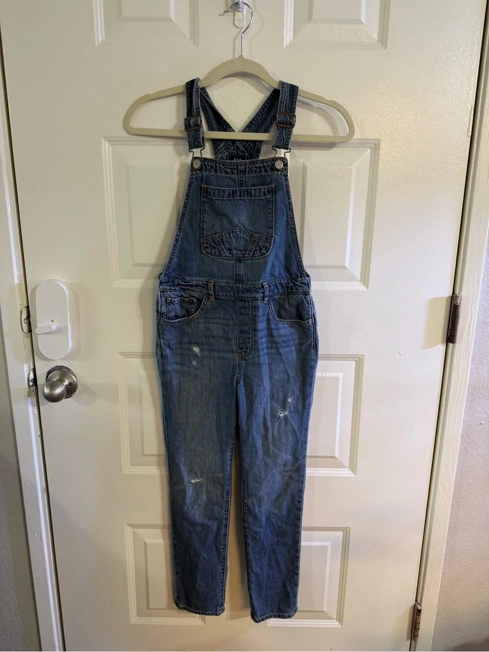 Gap Kids Girls Blue Denim Overall One-Piece L Cotton Adjustable Straps Pockets